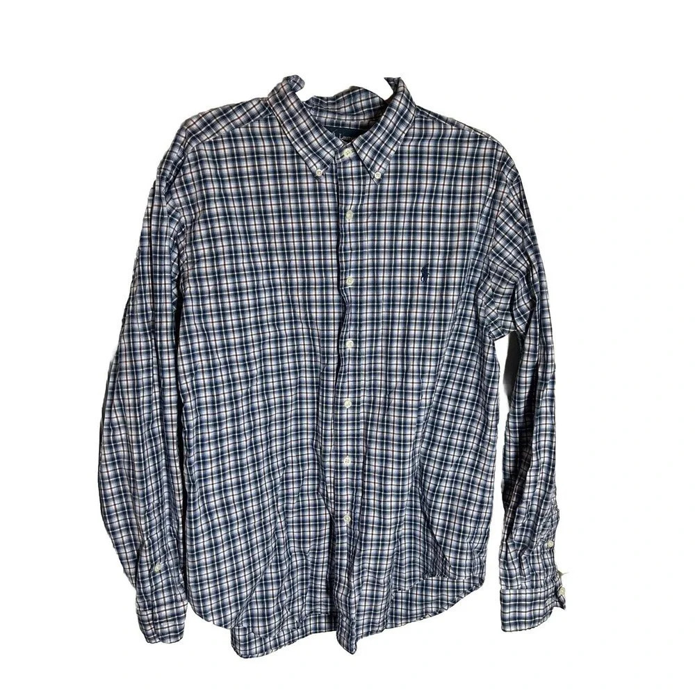 Polo Ralph Lauren Mens Classic Fit Blue Check Button Up Long Sleeve Shirt XLarge